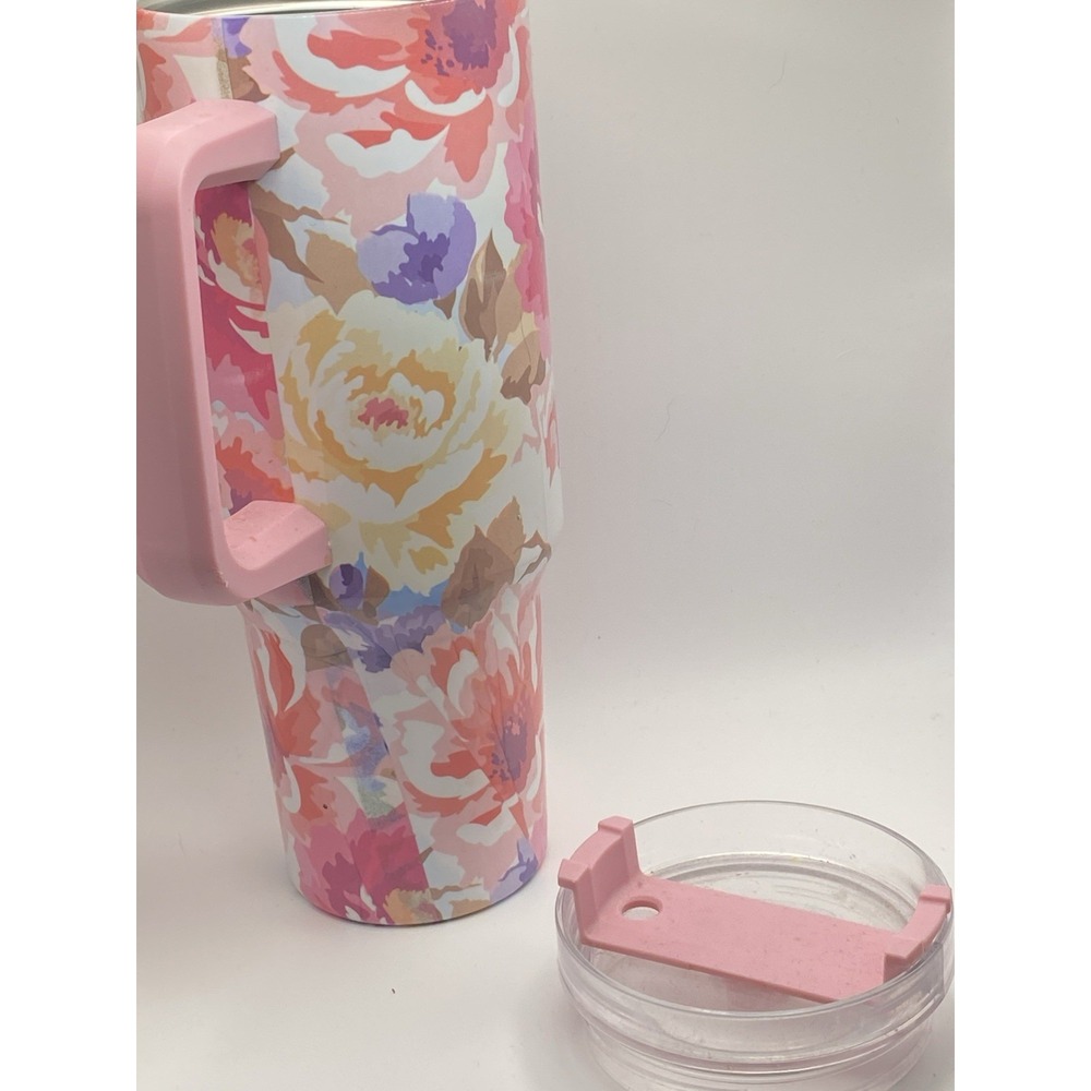 Water Bottle Stanley-Like Pink Roses Tumbler 10-11 Inches Length